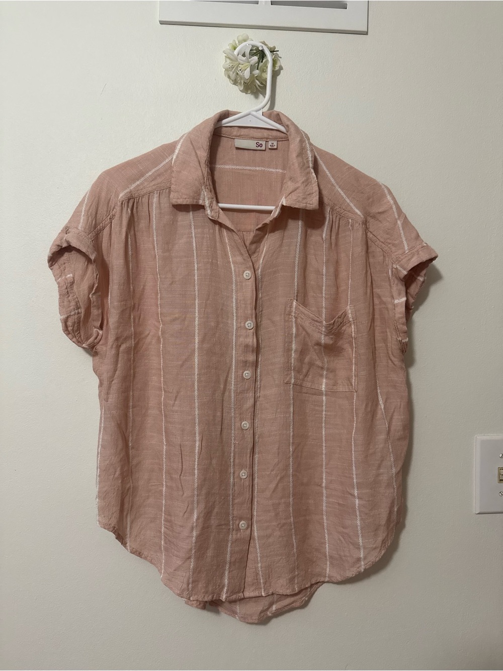 SO Pink Short-Sleeve Striped Button-Down Shirt